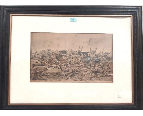 After Caton-Woodville: print "The 2nd Manchesters, St Quentin, 2nd April 1917", signed and titled in pencil, 30 x 50cm, frame