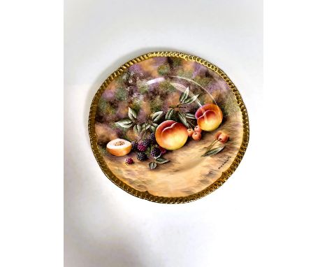 A "D R B" china plate, hand painted with fruit, signed: - David R Bowkett (ex Worcester painter) 