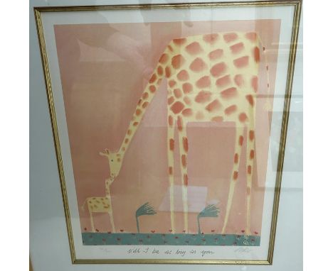 After Makenzie Thorpe: 'Wish I was as big as you" limited edition signed print of Giraffes, framed and glazed 40x33cm 421/850