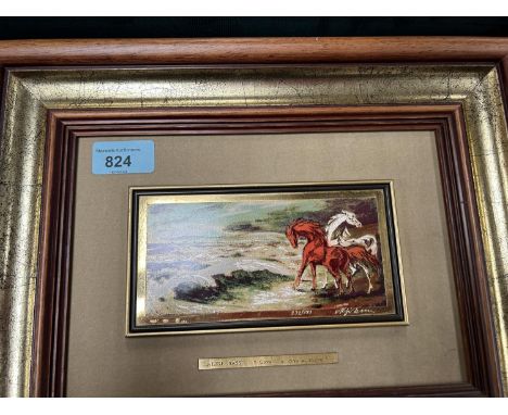 After Aligi Sassu, "Cacalli in Riva al Mare" limited edition Wenk enamel on 18ct gold background, etched signature 232/999, f