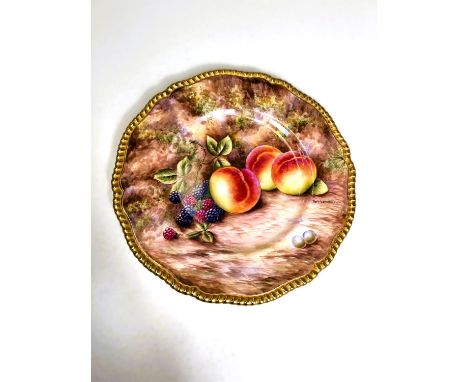 A "D R B" china plate, hand painted with fruit, signed: - David R Bowkett (ex Worcester painter) 