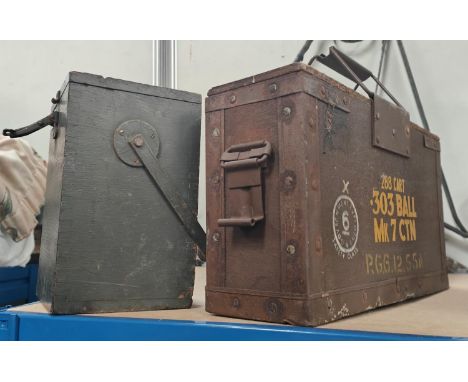 A military green wooden phone transport box and 303 ball mark 7 ammunition box. 