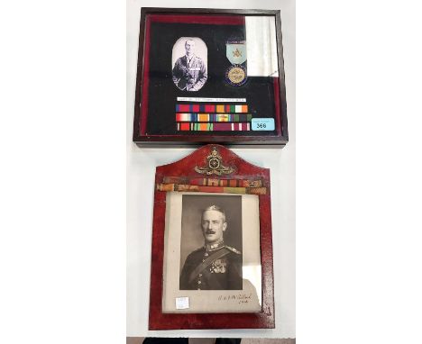 Lieut. Col. E. A. Stretch, an Army and Navy Lodge Masonic medal and a display of medal ribbons, framed and another portrait 