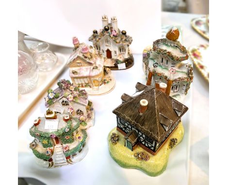 Six 19th century Staffordshire cottages some minor chips); an Aynsley trinket box 