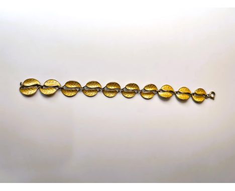 David Anderson: a double leaf silver and yellow enamel&nbsp; bracelet, stamped D. A. 925s Stirling, Norway 12.1 gm, overall 1