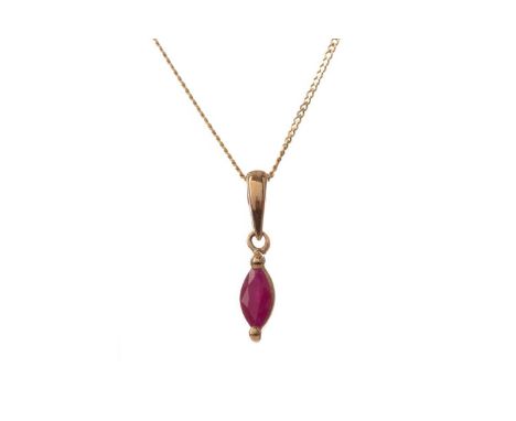 RUBY PENDANT,set with a marquise ruby of approximately 0.25 carats, in nine carat gold, 1.2gCondition report: Generally worn.