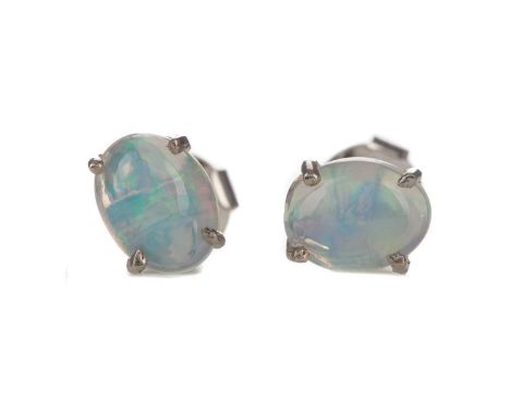 PAIR OF OPAL STUD EARRINGS,set with oval stones, in silver