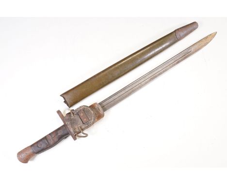 A British World War One bayonet, dated 1913 and marked for Wilkinson, together with A/F scabbard.