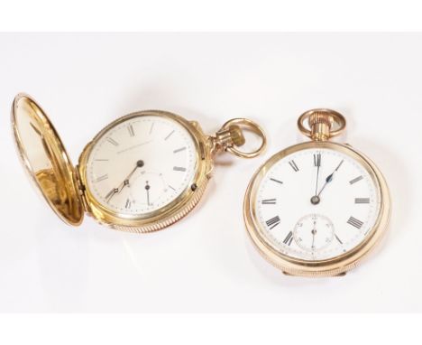 Two gold plated pocket watches to include a American Elgin Watch Co full hunter example with flora and fauna engraved case, t