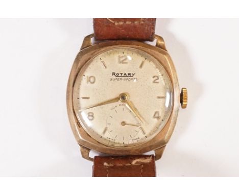 A vintage Rotary Super Sports gents wristwatch housed within a fully hallmarked 9ct gold Dennison case. 