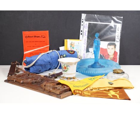 A mid 20th century Girl Guides uniform shirt, belt, badges and scout booklets together with a Herend footed vase, Art Deco st