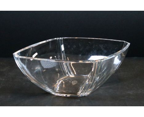 Baccarat crystal glass bowl of ribbed four sided form. Acid etched mark to base. Measures 28.5cm. 