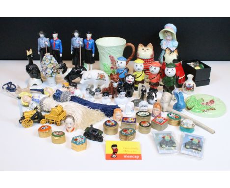 Selection of mixed 20th century ceramics to include Joan De Bethel Rye pottery cats, Carlton Ware foxglove mug with lid, Coal