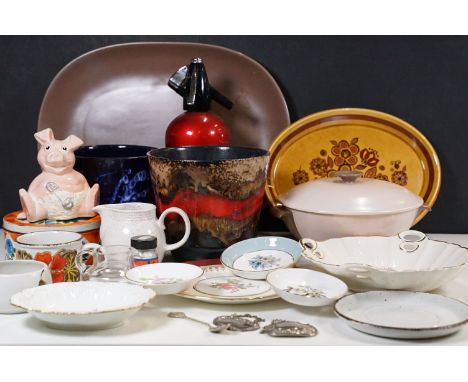 Mixed collectables including Poole Pottery, West German lava plant pots, Natwest pig, soda siphons and other items