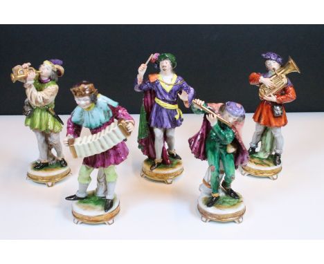 Group of five 19th century Dresden band figurines, approx. H 20cm (5)