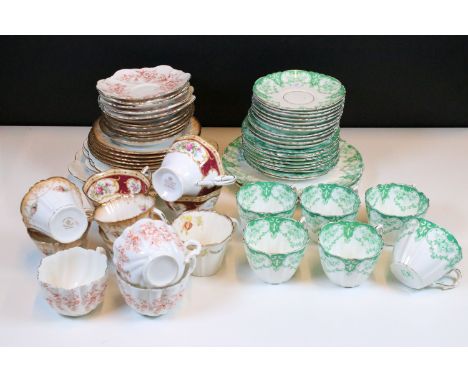 Quantity of Royal Albert to include green floral tea cups and saucers set together with seventeen piece blush Art Nouveau set