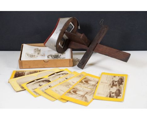 Early 20th century wooden Stereoscope together with assortment of viewing cards 