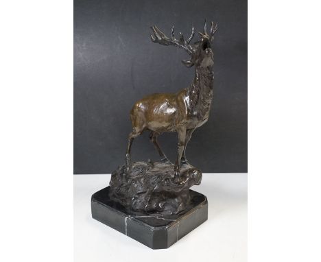 An animalier “Bronze Masters” model of a stag deer after Mêne, on marble baseHeight overall: 38cm
