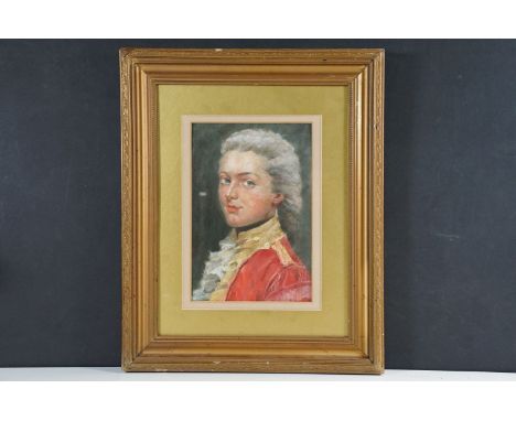 Portrait of a Regal gentleman in 18th century dress, oil on board, 24 x 16.5cm, framed and glazed