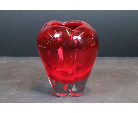 Whitefriars ruby red molar vase, designed by Geoffrey Baxter, pattern no. 9410, 14cm high