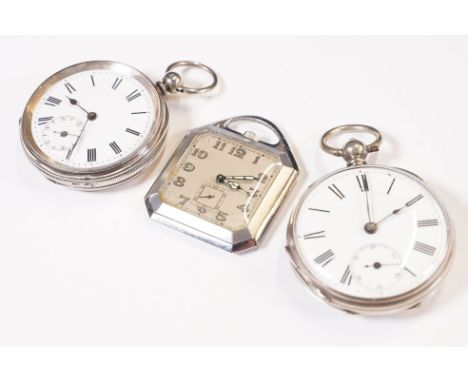 Two 19th Century silver cased open face pocket watches both with white enamelled dials and roman numerals to the chapter ring