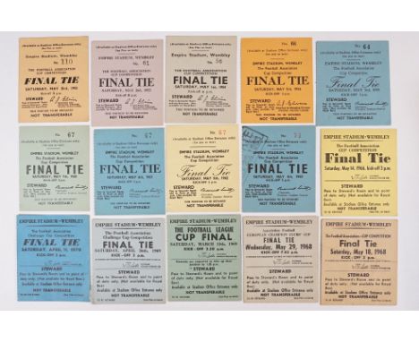 Football Memorabilia - 15 1950s / 1960s FA Cup Final Steward match tickets to include 1952, 1953, 1954, 1956, 1958, 1960, 196