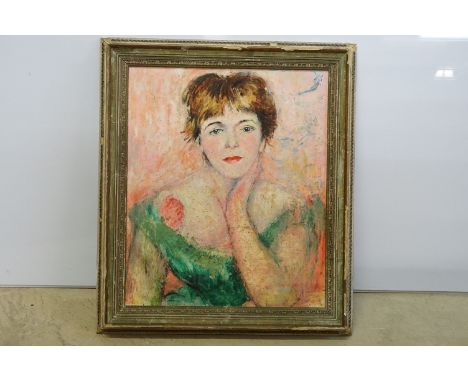 Portrait of a pensive young woman, oil on panel, 58.5 x 49cm, framed