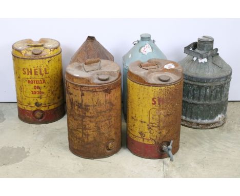 20th century vintage Shell Rotella Oil drum canister together with Esso pyramid top oil can and four other examples (6) 