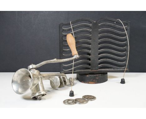 20th century Victor cast iron adjustable book stand together with a Spong hand meat grinder mincer (1 box) 