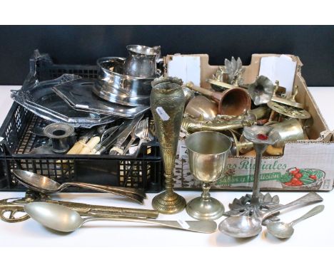 Quantity of silver plate to include hexagonal serving plates, openwork basket with handle, wine coaster, tankard, candle hold