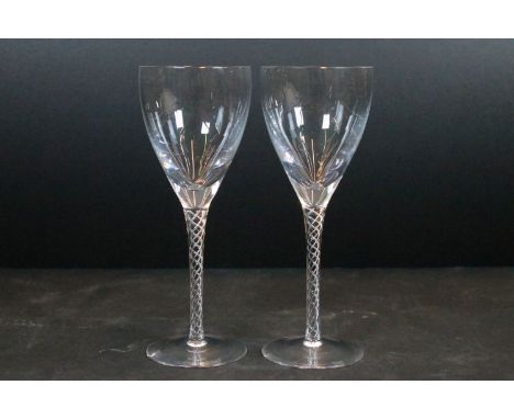 Pair of Stuart crystal 'Iona' twist stem wine glasses, H 21cm