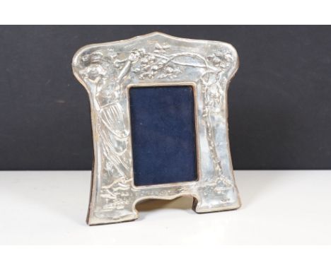 Silver Art Nouveau style embossed decoration easel back picture frame 