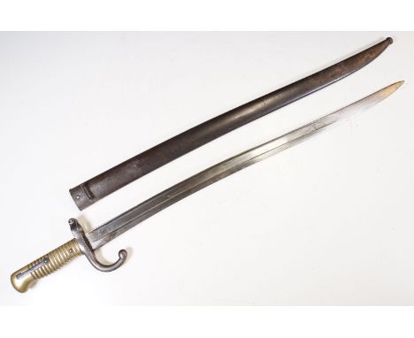 A French military Model 1868 Chassepot Yataghan Sword Bayonet together with scabbard. 