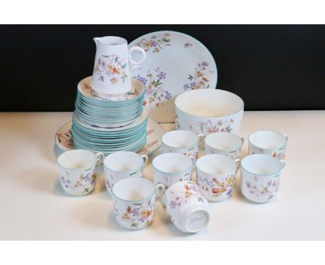 Floral and turquoise trim pattern part tea set, 36 pieces, marked Rd 8422 to base (1 box)