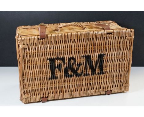 Fortnum &amp; Mason wicker hamper / picnic basket with leather fastenings, 41cm wide