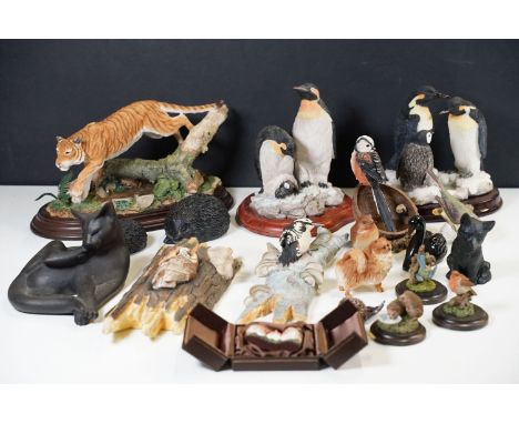 Border Fine Arts figurines to include 'Woodpecker and Silver Birch 667382' and 'Tawny Owl 667404' together with Country Artis