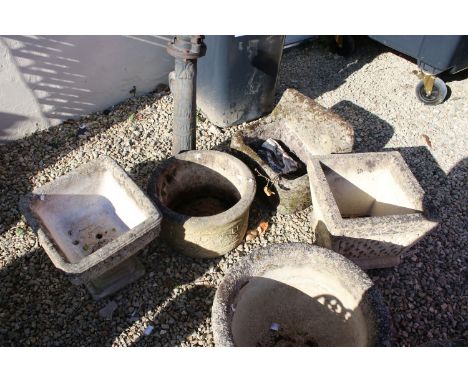 Group of four reconstituted stone garden planters to include a sink example 