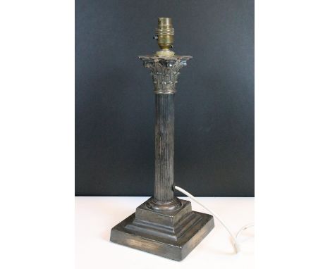 Mid 20th century Corinthian metal column lamp base, H 42cm