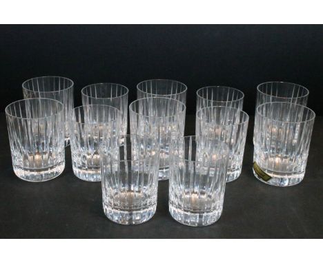 Set of twelve Baccarat Harmonie pattern cut crystal whisky tumblers. Each with etched Baccarat makers marks to bases.&nbsp; (