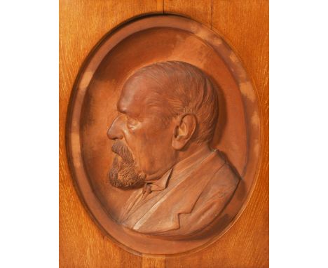 Sir William Richard Drake FSA a terracotta plaque by Robert Wallace Martin, dated 1888, oval panel, in oak frame incised R W 