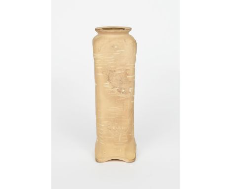 A Martin Brothers stoneware aquatic vase by Edwin and Walter Martin, dated 1905, shouldered, square section, the biscuit  fir