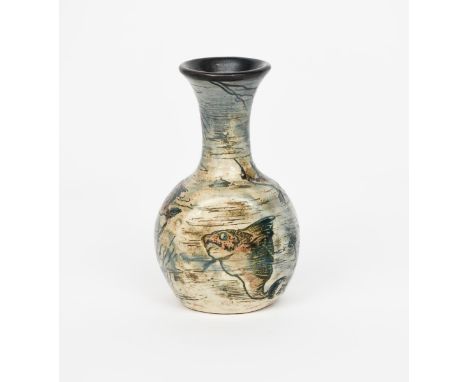 A Martin Brothers stoneware aquatic vase,  shouldered ovoid form with cylindrical neck and everted rim, incised and painted w