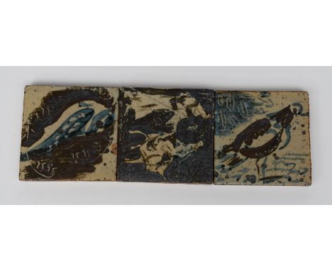 Mary Gibson-Horrocks (born 1923) three stoneware tiles probably made at the Leach Pottery, St Ives, two dated 1946, each pain