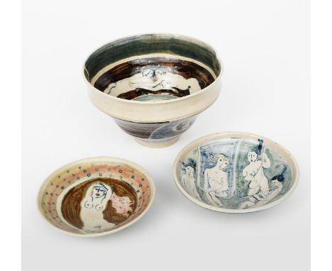 ‡ Eric James Mellon (1925-2014) Theme of Tenderness a porcelain bowl with cut rim, dated 1983,  painted to the interior, with