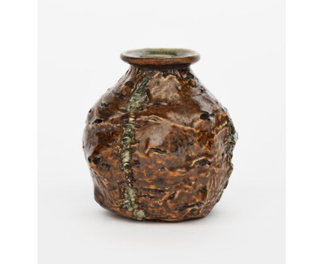 A Martin Brothers stoneware miniature gourd vase by Edwin and Walter Martin,  dated 1903, ovoid modelled with splits and wart