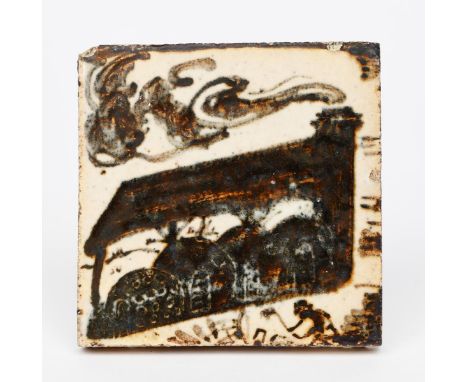 ‡ Bernard Leach CBE (1887-1979), attributed a Leach Pottery stoneware tile painted with a climbing kiln with smoking chimney,