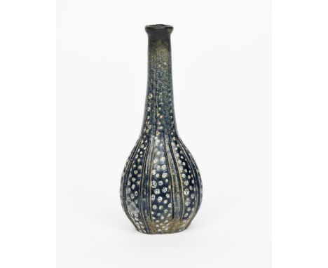 A Martin Brothers stoneware gourd vase by Edwin and Walter Martin,  ovoid with tall, tapering cylindrical neck, modelled with