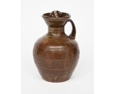 Michael Cardew CBE (1901-1983) a Wenford Bridge Pottery handled bottle with screw cap, shouldered form with applied strap han