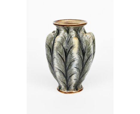 A Martin Brothers stoneware gourd vase by Edwin and Walter Martin, dated 1903, shouldered, ribbed form, incised and glazed in