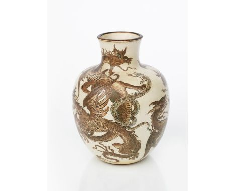 A fine Martin Brothers stoneware Dragon vase by Edwin and Walter Martin,  dated 1899, shouldered form, incised and painted wi